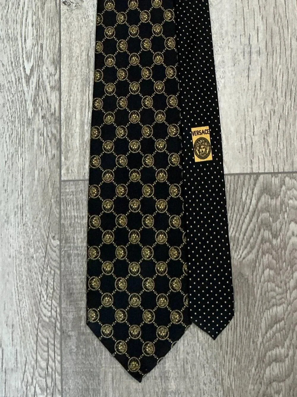 Versace Black Gold Medusa Coin Silk Tie